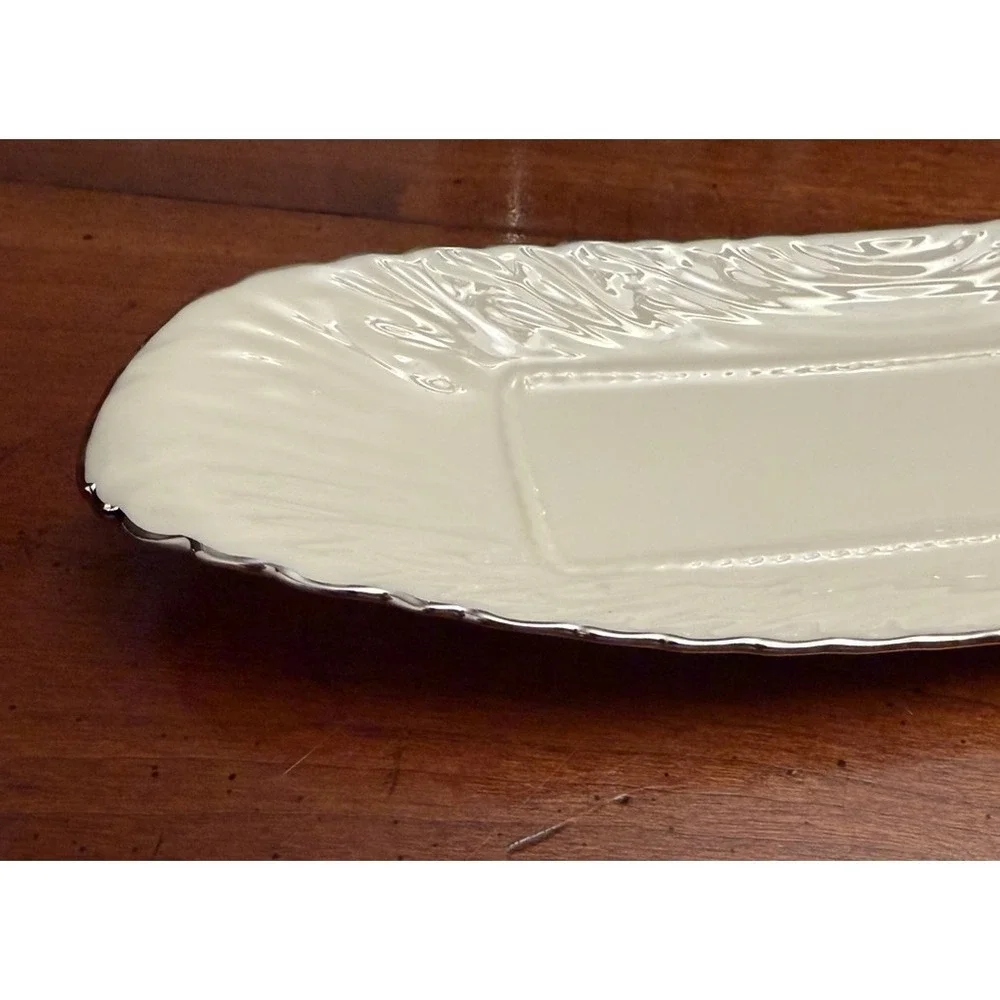 Vintage Lenox Ivory‎ Bone China Open Butter Dish Tray Platinum Trim 9
